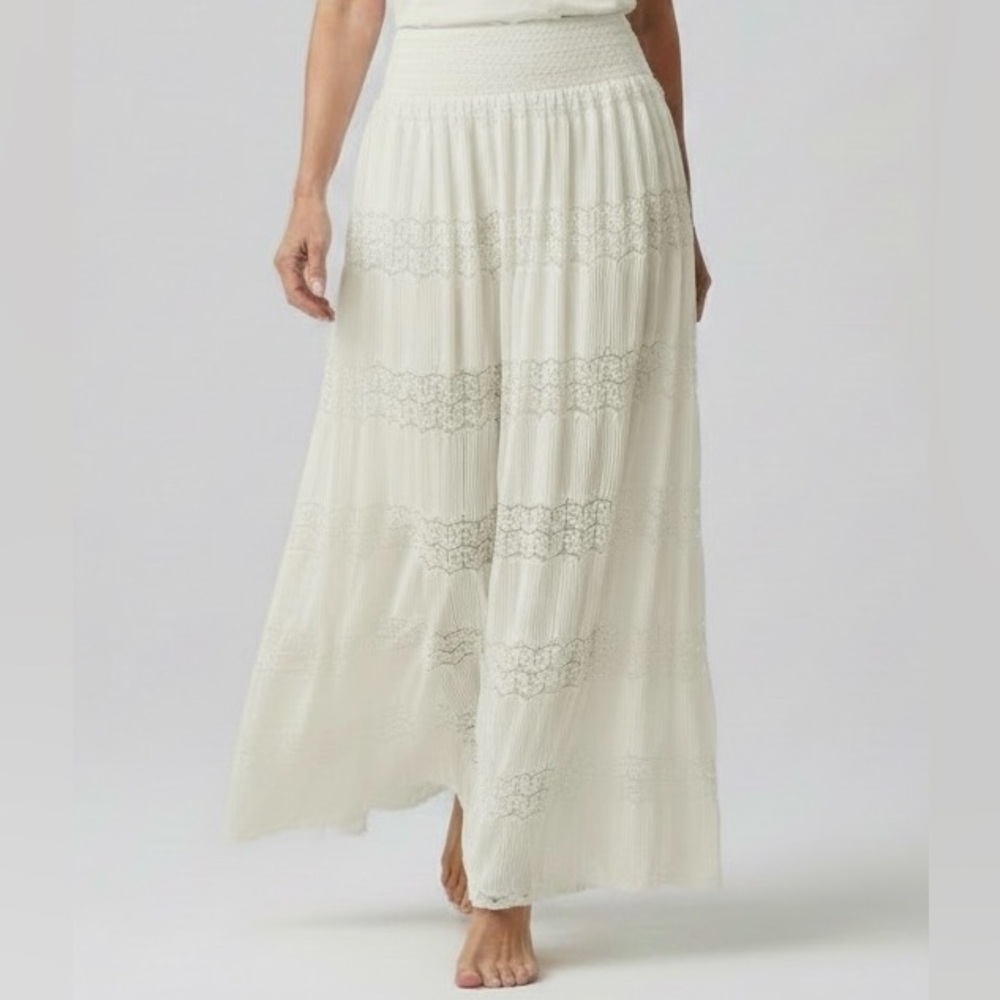 Lapis Cream Lace-Trim Coquette Cottagecore Maxi Skirt L